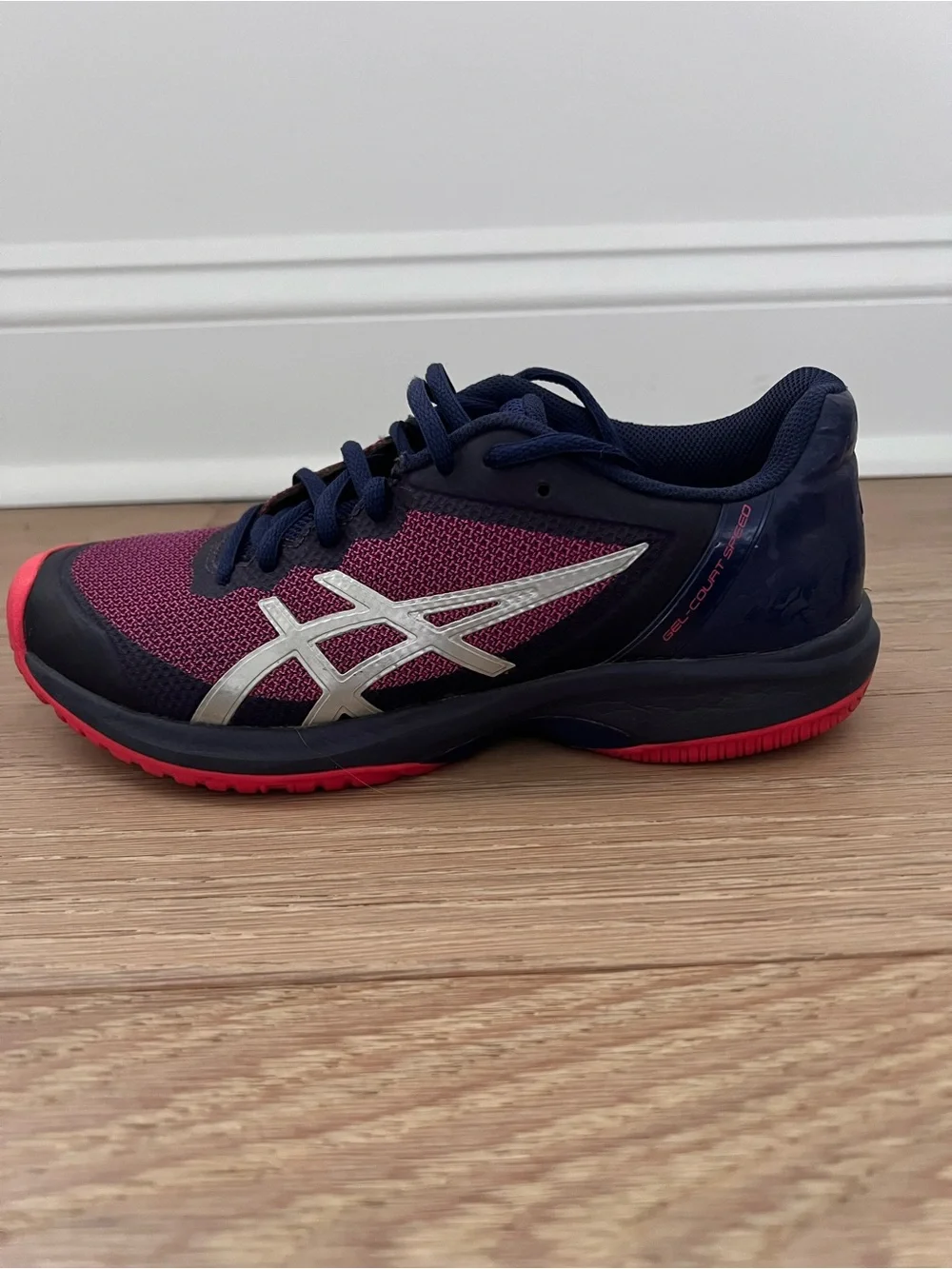 ASICS Gel Court Speed E850N Women’s Size 6 Navy Pink Shoe Sneaker